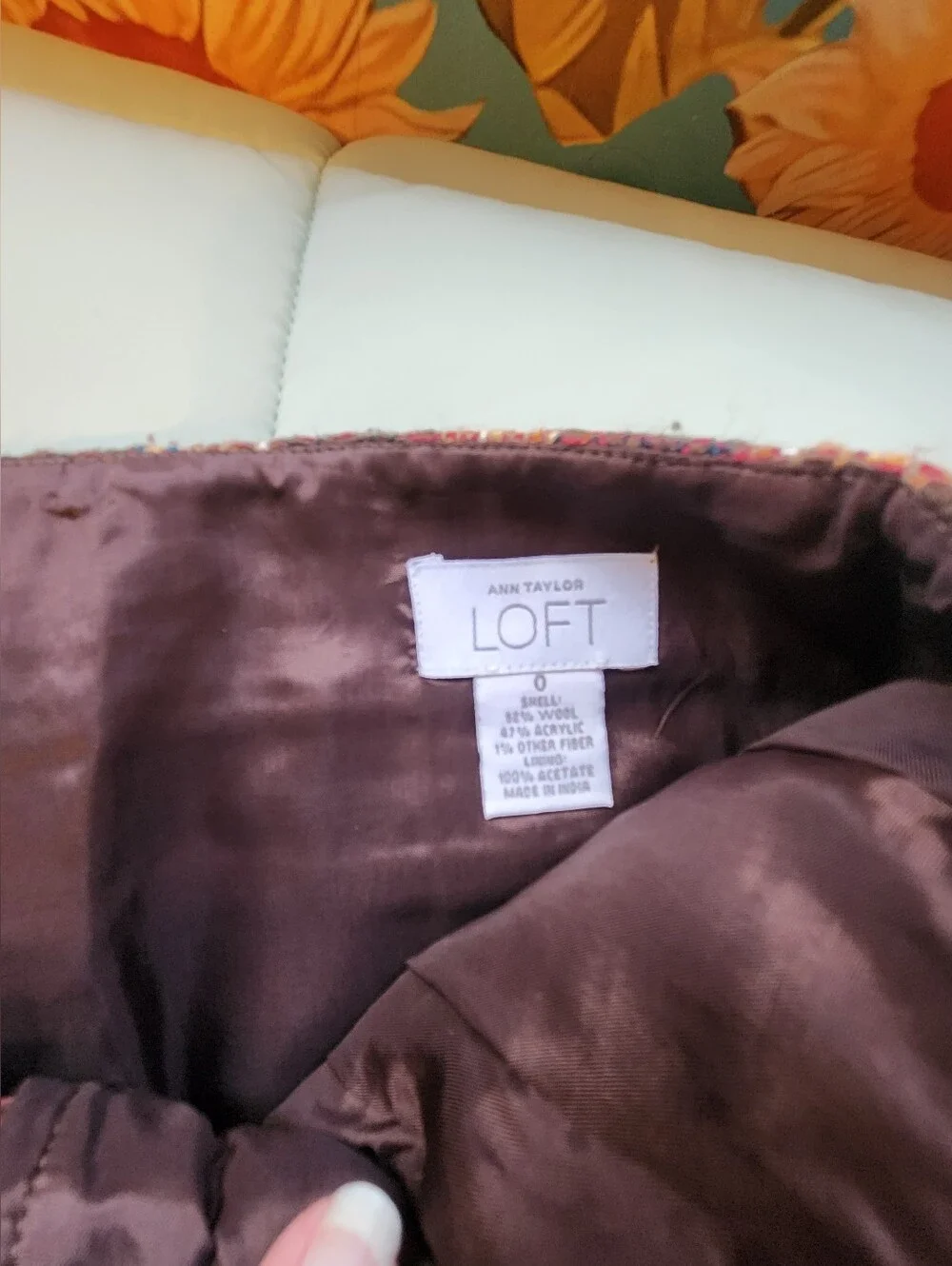 LOFT Plaid Tweed Skirt in Pink, Brown & Cream